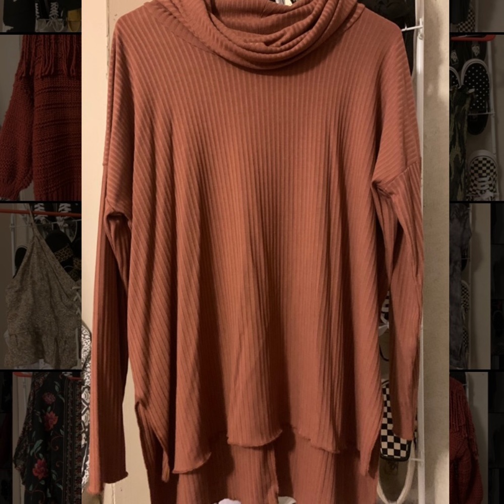 cowled turtle neck tunic